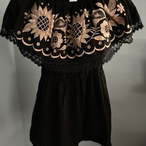 Floral Embroidered Black Blouse